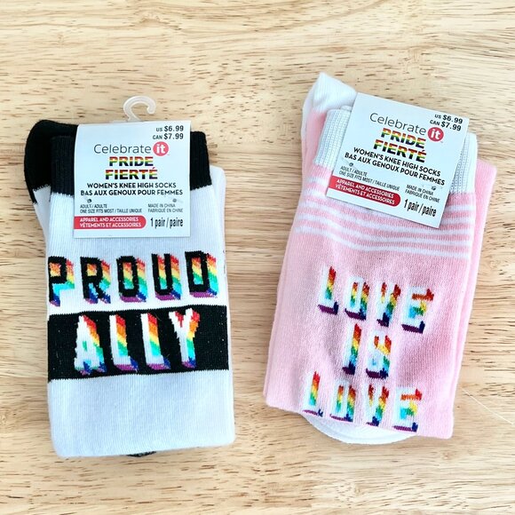 NWT Celebrate PRIDE Ally Rainbow Women's Tall Knee-High Socks - One Size - Picture 1 of 5